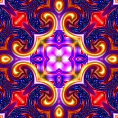 Benzersiz mandala, Oriental yuvarlak desen, mistik motifi, egzotik arka plan. Fantastik fraktal tasarım, geometrik doku parlayan renkli dijital sanat.