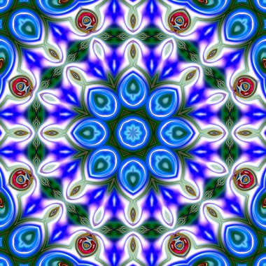 Benzersiz mandala, Oriental yuvarlak desen, mistik motifi, egzotik arka plan. Fantastik fraktal tasarım, geometrik doku parlayan renkli dijital sanat.