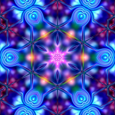 Benzersiz mandala, Oriental yuvarlak desen, mistik motifi, egzotik arka plan. Fantastik fraktal tasarım, geometrik doku parlayan renkli dijital sanat.