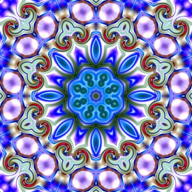 Benzersiz mandala, Oriental yuvarlak desen, mistik motifi, egzotik arka plan. Fantastik fraktal tasarım, geometrik doku parlayan renkli dijital sanat.