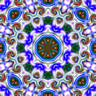 Benzersiz mandala, Oriental yuvarlak desen, mistik motifi, egzotik arka plan. Fantastik fraktal tasarım, geometrik doku parlayan renkli dijital sanat.