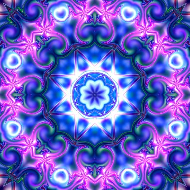 Benzersiz mandala, Oriental yuvarlak desen, mistik motifi, egzotik arka plan. Fantastik fraktal tasarım, geometrik doku parlayan renkli dijital sanat.