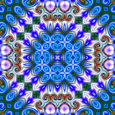 Benzersiz mandala, Oriental yuvarlak desen, mistik motifi, egzotik arka plan. Fantastik fraktal tasarım, geometrik doku parlayan renkli dijital sanat.