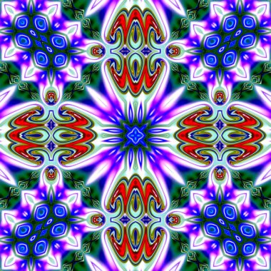 Benzersiz mandala, Oriental yuvarlak desen, mistik motifi, egzotik arka plan. Fantastik fraktal tasarım, geometrik doku parlayan renkli dijital sanat.