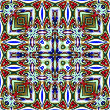 Benzersiz mandala, Oriental yuvarlak desen, mistik motifi, egzotik arka plan. Fantastik fraktal tasarım, geometrik doku parlayan renkli dijital sanat.