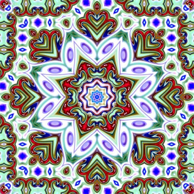 Benzersiz mandala, Oriental yuvarlak desen, mistik motifi, egzotik arka plan. Fantastik fraktal tasarım, geometrik doku parlayan renkli dijital sanat.