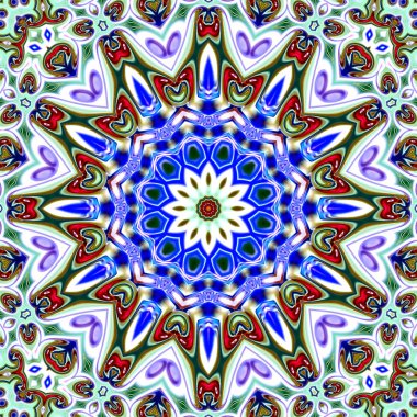 Benzersiz mandala, Oriental yuvarlak desen, mistik motifi, egzotik arka plan. Fantastik fraktal tasarım, geometrik doku parlayan renkli dijital sanat.