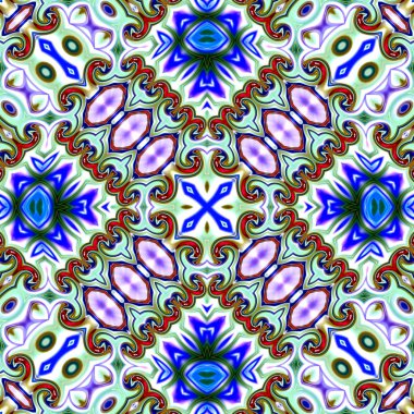 Benzersiz mandala, Oriental yuvarlak desen, mistik motifi, egzotik arka plan. Fantastik fraktal tasarım, geometrik doku parlayan renkli dijital sanat.