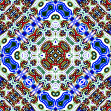 Benzersiz mandala, Oriental yuvarlak desen, mistik motifi, egzotik arka plan. Fantastik fraktal tasarım, geometrik doku parlayan renkli dijital sanat.