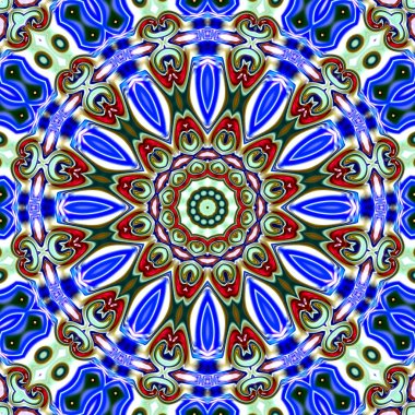 Benzersiz mandala, Oriental yuvarlak desen, mistik motifi, egzotik arka plan. Fantastik fraktal tasarım, geometrik doku parlayan renkli dijital sanat.