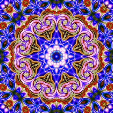 Benzersiz mandala, oryantal model, mistik motifi, arka plan. Fantastik fraktal tasarım, renkli dijital sanat, geometrik doku.