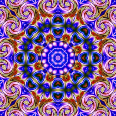 Benzersiz mandala, oryantal model, mistik motifi, arka plan. Fantastik fraktal tasarım, renkli dijital sanat, geometrik doku.