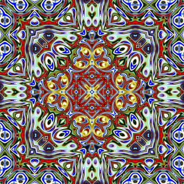 Benzersiz mandala, oryantal model, mistik motifi, arka plan. Fantastik fraktal tasarım, renkli dijital sanat, geometrik doku.