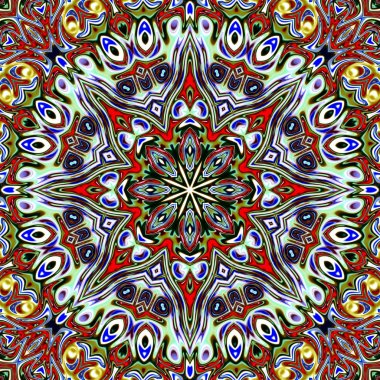 Benzersiz mandala, oryantal model, mistik motifi, arka plan. Fantastik fraktal tasarım, renkli dijital sanat, geometrik doku.