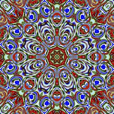 Benzersiz mandala, oryantal model, mistik motifi, arka plan. Fantastik fraktal tasarım, renkli dijital sanat, geometrik doku.