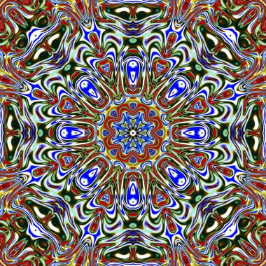 Benzersiz mandala, oryantal model, mistik motifi, arka plan. Fantastik fraktal tasarım, renkli dijital sanat, geometrik doku.