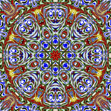 Benzersiz mandala, oryantal model, mistik motifi, arka plan. Fantastik fraktal tasarım, renkli dijital sanat, geometrik doku.