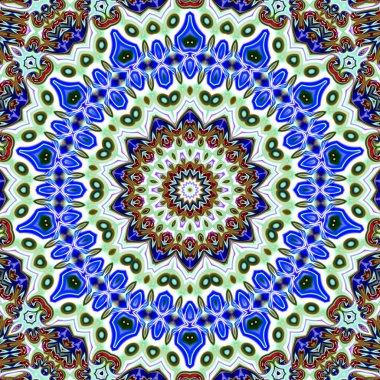 Benzersiz mandala, oryantal model, mistik motifi, arka plan. Fantastik fraktal tasarım, renkli dijital sanat, geometrik doku.