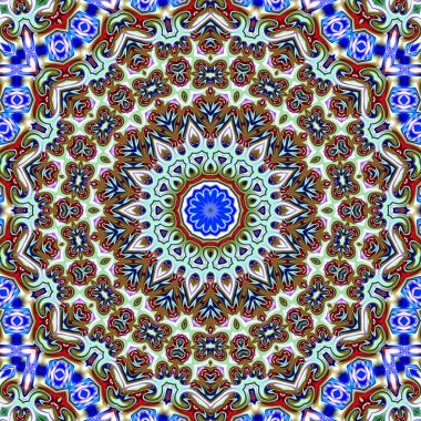 Benzersiz mandala, oryantal model, mistik motifi, arka plan. Fantastik fraktal tasarım, renkli dijital sanat, geometrik doku.