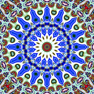 Benzersiz mandala, oryantal model, mistik motifi, arka plan. Fantastik fraktal tasarım, renkli dijital sanat, geometrik doku.