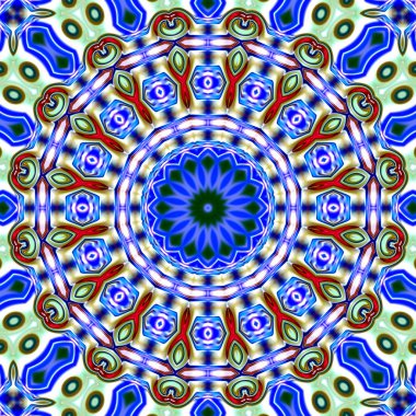 Benzersiz mandala, oryantal model, mistik motifi, arka plan. Fantastik fraktal tasarım, renkli dijital sanat, geometrik doku.