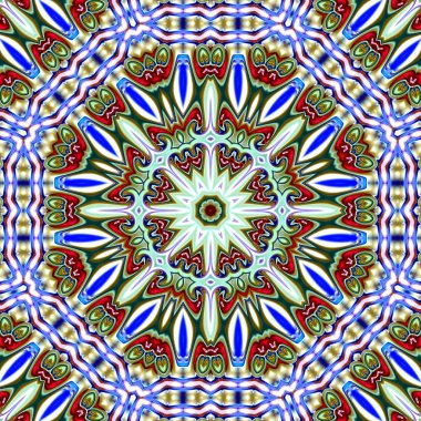 Benzersiz mandala, oryantal model, mistik motifi, arka plan. Fantastik fraktal tasarım, renkli dijital sanat, geometrik doku.