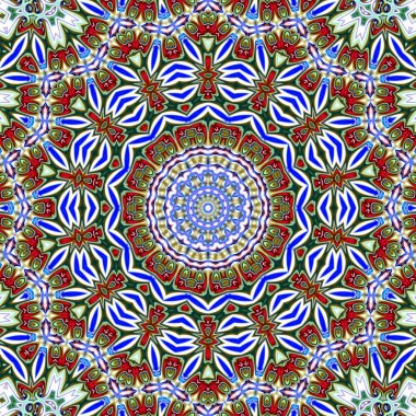 Benzersiz mandala, oryantal model, mistik motifi, arka plan. Fantastik fraktal tasarım, renkli dijital sanat, geometrik doku.