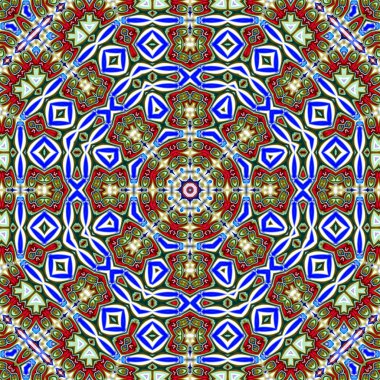 Benzersiz mandala, oryantal model, mistik motifi, arka plan. Fantastik fraktal tasarım, renkli dijital sanat, geometrik doku.