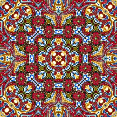 Benzersiz mandala, oryantal model, mistik motifi, arka plan. Fantastik fraktal tasarım, renkli dijital sanat, geometrik doku.