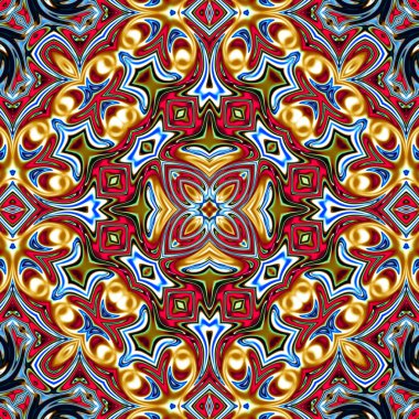 Benzersiz mandala, oryantal model, mistik motifi, arka plan. Fantastik fraktal tasarım, renkli dijital sanat, geometrik doku.