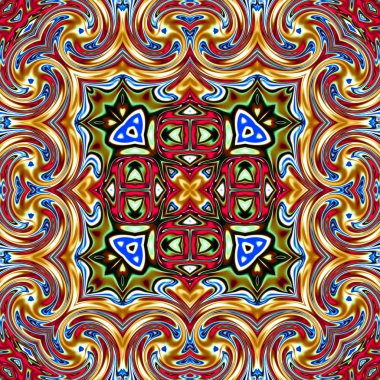 Benzersiz mandala, oryantal model, mistik motifi, arka plan. Fantastik fraktal tasarım, renkli dijital sanat, geometrik doku.