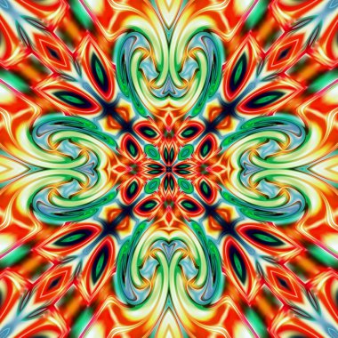 Benzersiz mandala, oryantal model, mistik motifi, arka plan. Fantastik fraktal tasarım, renkli dijital sanat, geometrik doku.