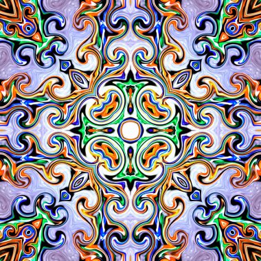 Benzersiz mandala, oryantal model, mistik motifi, arka plan. Fantastik fraktal tasarım, renkli dijital sanat, geometrik doku.