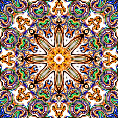 Benzersiz mandala, oryantal model, mistik motifi, arka plan. Fantastik fraktal tasarım, renkli dijital sanat, geometrik doku.