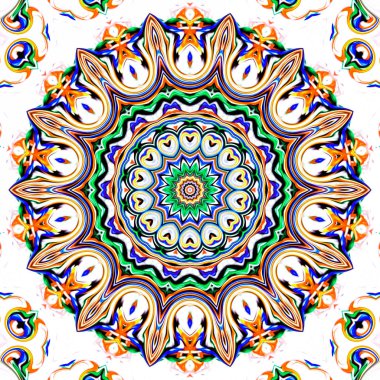 Benzersiz mandala, oryantal model, mistik motifi, arka plan. Fantastik fraktal tasarım, renkli dijital sanat, geometrik doku.