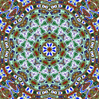 Benzersiz mandala, oryantal model, mistik motifi, arka plan. Fantastik fraktal tasarım, renkli dijital sanat, geometrik doku.