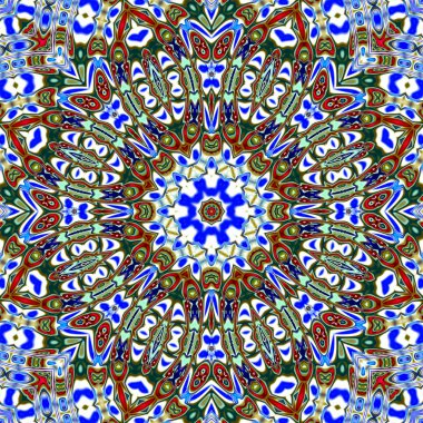 Benzersiz mandala, oryantal model, mistik motifi, arka plan. Fantastik fraktal tasarım, renkli dijital sanat, geometrik doku.