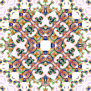 Benzersiz mandala, oryantal model, mistik motifi, arka plan. Fantastik fraktal tasarım, renkli dijital sanat, geometrik doku.