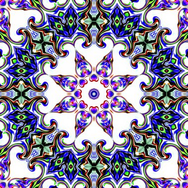 Benzersiz mandala, oryantal model, mistik motifi, arka plan. Fantastik fraktal tasarım, renkli dijital sanat, geometrik doku.