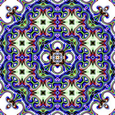 Benzersiz mandala, oryantal model, mistik motifi, arka plan. Fantastik fraktal tasarım, renkli dijital sanat, geometrik doku.