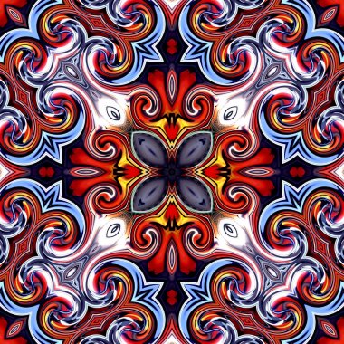 Benzersiz mandala, oryantal model, mistik motifi, arka plan. Fantastik fraktal tasarım, renkli dijital sanat, geometrik doku.