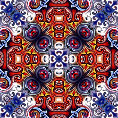 Benzersiz mandala, oryantal model, mistik motifi, arka plan. Fantastik fraktal tasarım, renkli dijital sanat, geometrik doku.