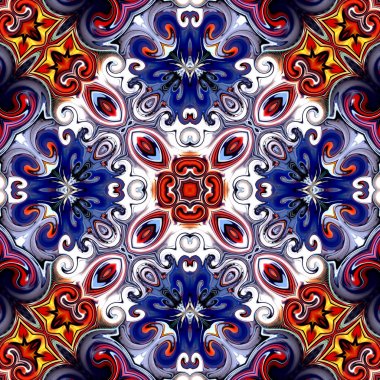 Benzersiz mandala, oryantal model, mistik motifi, arka plan. Fantastik fraktal tasarım, renkli dijital sanat, geometrik doku.