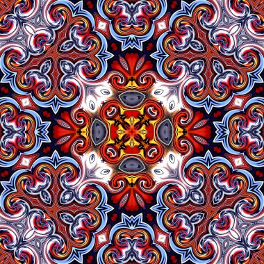 Benzersiz mandala, oryantal model, mistik motifi, arka plan. Fantastik fraktal tasarım, renkli dijital sanat, geometrik doku.