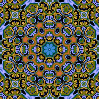 Benzersiz mandala, oryantal model, mistik motifi, arka plan. Fantastik fraktal tasarım, renkli dijital sanat, geometrik doku.