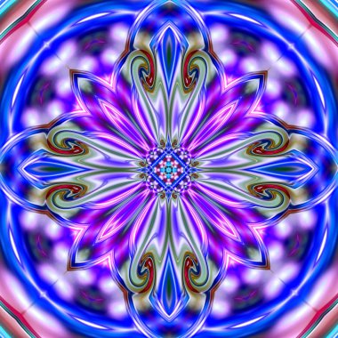 Benzersiz mandala, oryantal model, mistik motifi, arka plan. Fantastik fraktal tasarım, renkli dijital sanat, geometrik doku.