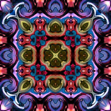 Benzersiz mandala, oryantal model, mistik motifi, arka plan. Fantastik fraktal tasarım, renkli dijital sanat, geometrik doku.