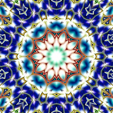 Benzersiz mandala, oryantal model, mistik motifi, arka plan. Fantastik fraktal tasarım, renkli dijital sanat, geometrik doku.