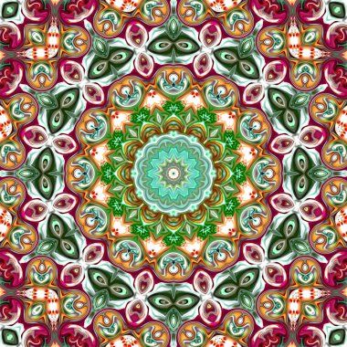 Oryantal model, mistik motifi, arka plan. Muhteşem tasarım, renkli dijital sanat, geometrik doku.