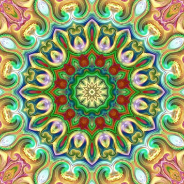 Renkli dijital sanat, oryantal model, geometrik doku, mistik motifi, arka plan, fantastik tasarım. 